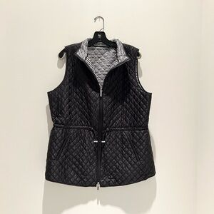 Black Quilted Vest with Striped Lining